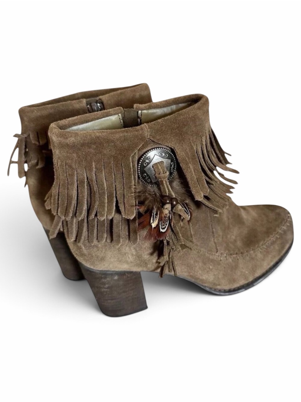 Sbicca Jessa Fringe Leather Ankle Boots Brown WOMENS 8.5